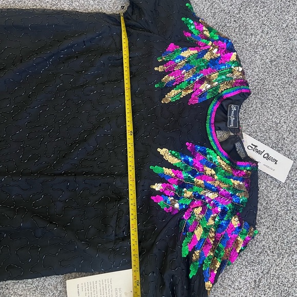 Vintage Double Queen 100% Pure Silk Handmade Sequin Short Sleeve Top In Size XL - Picture 4 of 9